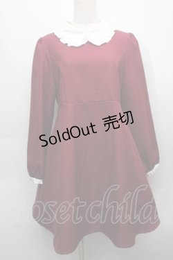 画像1: Amavel / フリル襟長袖ワンピース  ワイン S-25-09-13-035-CA-OP-HR-ZS
