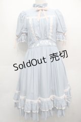 Hoshibako Works / ベルスーズリボン刺繍ワンピース  ブルー S-25-09-13-038-LO-OP-HR-ZS