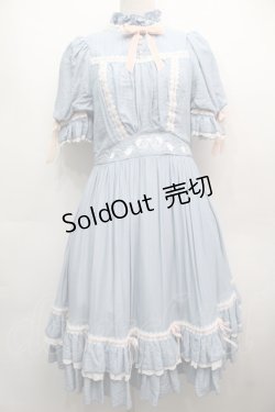 画像1: Hoshibako Works / ベルスーズリボン刺繍ワンピース  ブルー S-25-09-13-038-LO-OP-HR-ZS