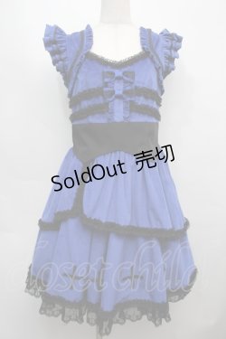 画像1: With Puji / ベロアジャンパースカート  青x黒 S-25-09-13-040-EL-OP-HR-ZS