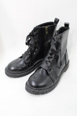 画像1: m petit by misako / レースアップショートブーツ  黒 S-25-09-15-015-LO-ZA-HR-ZS