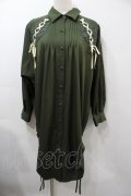 axes femme / 袖レースアップシャツワンピース  カーキ S-25-09-15-029-AX-OP-HR-ZS