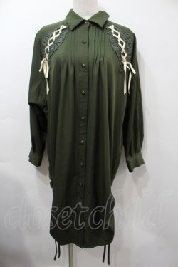 画像1: axes femme / 袖レースアップシャツワンピース  カーキ S-25-09-15-029-AX-OP-HR-ZS