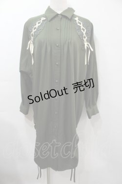 画像1: axes femme / 袖レースアップシャツワンピース  カーキ S-25-09-15-029-AX-OP-HR-ZS
