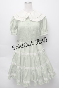 metamorphose / フロントシャーリング半袖ワンピース（バーバリー）  グリーン S-25-09-16-033-ME-OP-HR-ZS