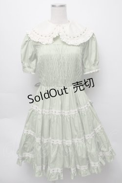 画像1: metamorphose / フロントシャーリング半袖ワンピース(バーバリー)  グリーン S-25-09-16-033-ME-OP-HR-ZS