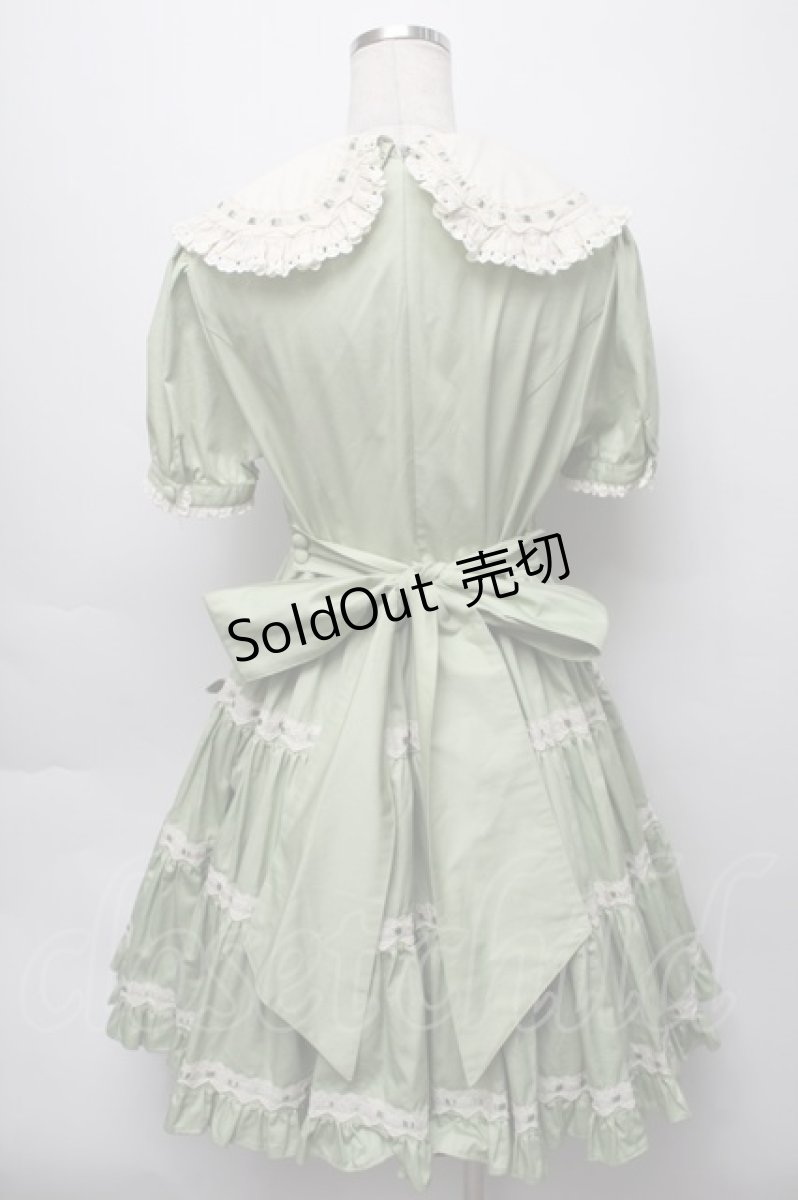 画像2: metamorphose / フロントシャーリング半袖ワンピース（バーバリー）  グリーン S-25-09-16-033-ME-OP-HR-ZS (2)