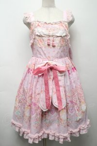 BABY,THE STARS SHINE BRIGHT / はなもも Shangri-La柄リボンジャンパースカート  ピンク S-25-09-17-039-BA-OP-ET-ZS