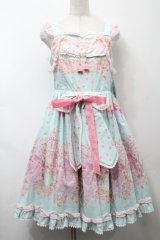BABY,THE STARS SHINE BRIGHT / はなもも Shangri-La柄リボンジャンパースカート  ミント S-25-09-17-044-BA-OP-HR-ZT482