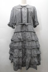 alcali / コットンギンガム前開きワンピース  黒ｘ白 S-25-09-17-047-LO-OP-AS-ZS