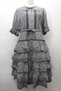 alcali / コットンギンガム前開きワンピース  黒ｘ白 S-25-09-17-047-LO-OP-AS-ZS