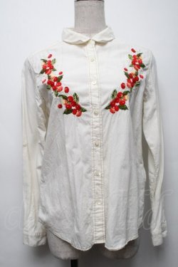 画像1: PINK HOUSE / さくらんぼ刺繍ブラウス  オフ S-25-09-17-023-LO-BL-HR-ZT055