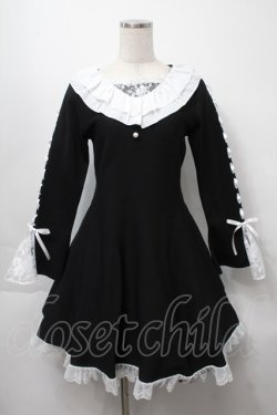 画像1: mellfy memory / Precious memories flare ニットワンピース  黒ｘ白 S-25-09-23-038-LO-OP-AS-ZS