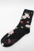 PINK HOUSE / Berry Rose柄ソックス  黒 S-25-09-23-1041-LO-ZA-HR-ZS