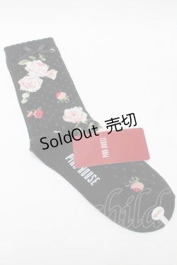 画像2: PINK HOUSE / Berry Rose柄ソックス  黒 S-25-09-23-1041-LO-ZA-HR-ZS