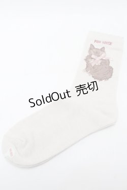 画像1: PINK HOUSE / 猫モチーフソックス  オフ S-25-09-23-1042-LO-ZA-HR-ZS