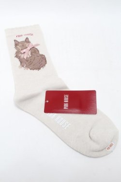 画像2: PINK HOUSE / 猫モチーフソックス  オフ S-25-09-23-1042-LO-ZA-HR-ZS