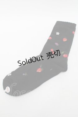 画像1: PINK HOUSE / フルール柄ソックス  黒 S-25-09-23-1005-LO-ZA-HR-ZS