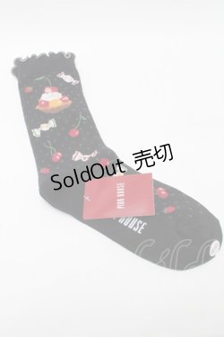 画像2: PINK HOUSE / ピンクハウスパーラー柄ソックス  黒 S-25-09-23-1045-LO-ZA-HR-ZS
