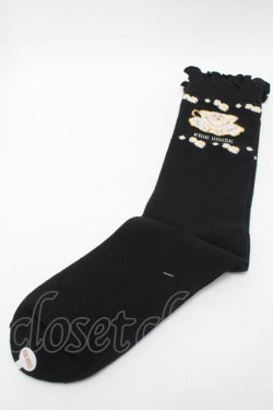 画像1: PINK HOUSE / ティーカップモチーフソックス  黒 S-25-09-23-1052-LO-ZA-HR-ZS