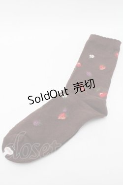 画像1: PINK HOUSE / フルール柄ソックス  ブラウン S-25-09-23-1007-LO-ZA-HR-ZS