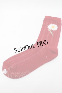 画像1: PINK HOUSE / ひなぎくモチーフソックス  赤 S-25-09-23-1022-LO-ZA-HR-ZS