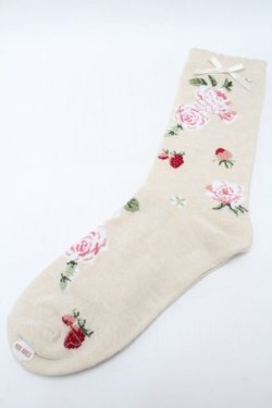 画像1: PINK HOUSE / Berry Rose柄ソックス  アイボリー S-25-09-23-1023-LO-ZA-HR-ZS