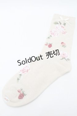 画像1: PINK HOUSE / Berry Rose柄ソックス  アイボリー S-25-09-23-1023-LO-ZA-HR-ZS
