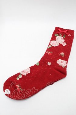 画像1: PINK HOUSE / Berry Rose柄ソックス  赤 S-25-09-23-1024-LO-ZA-HR-ZS