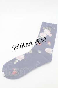 PINK HOUSE / Berry Rose柄ソックス  ネイビー S-25-09-23-1026-LO-ZA-HR-ZS