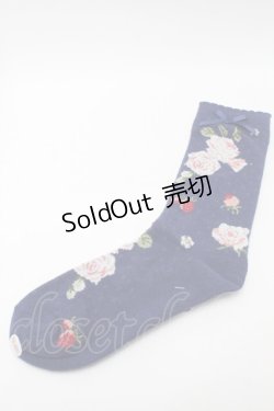 画像1: PINK HOUSE / Berry Rose柄ソックス  ネイビー S-25-09-23-1026-LO-ZA-HR-ZS