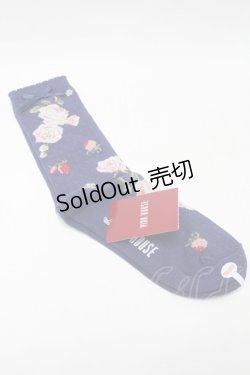 画像2: PINK HOUSE / Berry Rose柄ソックス  ネイビー S-25-09-23-1026-LO-ZA-HR-ZS