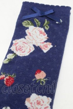 画像3: PINK HOUSE / Berry Rose柄ソックス  ネイビー S-25-09-23-1026-LO-ZA-HR-ZS