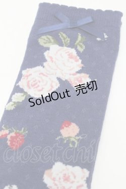 画像3: PINK HOUSE / Berry Rose柄ソックス  ネイビー S-25-09-23-1026-LO-ZA-HR-ZS