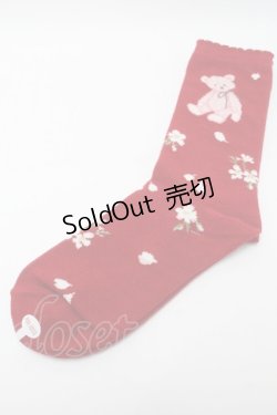 画像1: PINK HOUSE / 桜Teddyソックス  赤 S-25-09-23-1028-LO-ZA-HR-ZS