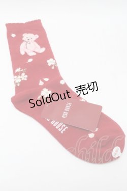 画像2: PINK HOUSE / 桜Teddyソックス  赤 S-25-09-23-1028-LO-ZA-HR-ZS