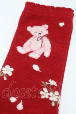 画像3: PINK HOUSE / 桜Teddyソックス  赤 S-25-09-23-1028-LO-ZA-HR-ZS