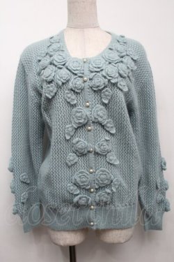 画像1: PINK HOUSE / ローズモチーフニットカーディガン  サックス S-25-09-23-018-LO-TO-AS-ZS