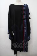 Qutie Frash / 着物袖ロングカットソー  黒ｘ青 S-25-09-23-024-QU-TO-AS-ZS