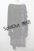 Qutie Frash / 着物袖ロングカットソー  黒ｘ青 S-25-09-23-024-QU-TO-AS-ZS