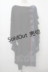 Qutie Frash / 着物袖ロングカットソー  黒ｘ青 S-25-09-23-024-QU-TO-AS-ZS