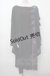 Qutie Frash / 着物袖ロングカットソー  黒ｘ青 S-25-09-23-024-QU-TO-AS-ZS