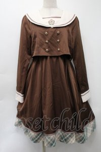 Amavel / School Check Setup風セーラーワンピース  ブラウン S-25-09-24-033-CA-OP-AS-ZS