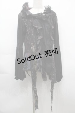 画像1: DARK RED  RUM / クラッシュデザインZIPカーディガン  黒 S-25-09-25-044-HN-TO-HR-ZS