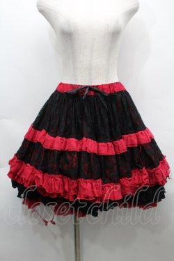 画像1: FRILL / レース重ねボリュームスカート  黒ｘ赤 S-25-09-25-053-HN-SK-HR-ZS