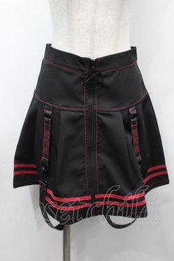 画像1: KILL STAR / レザーサスペンダー付きスカート  黒ｘ赤 S-25-09-25-058-SL-SK-HR-ZS