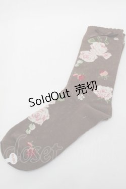 画像1: PINK HOUSE / Berry Rose柄ソックス  ブラウン S-25-09-25-017-LO-ZA-HR-ZS