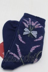 PINK HOUSE / ラベンダーモチーフソックス  ネイビー S-25-09-27-009-LO-ZA-HR-ZS