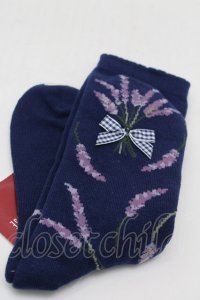 PINK HOUSE / ラベンダーモチーフソックス  ネイビー S-25-09-27-009-LO-ZA-HR-ZS