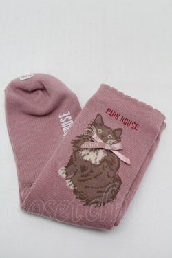 画像1: PINK HOUSE / 猫モチーフソックス  ピンク S-25-09-27-012-LO-ZA-HR-ZS
